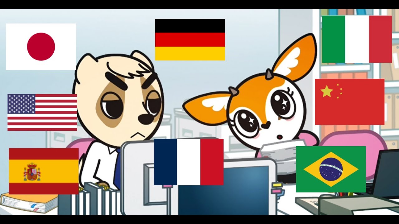 Tsunoda coqueteando con Anai en 9 idiomas diferentes (Aggretsuko Season 2)