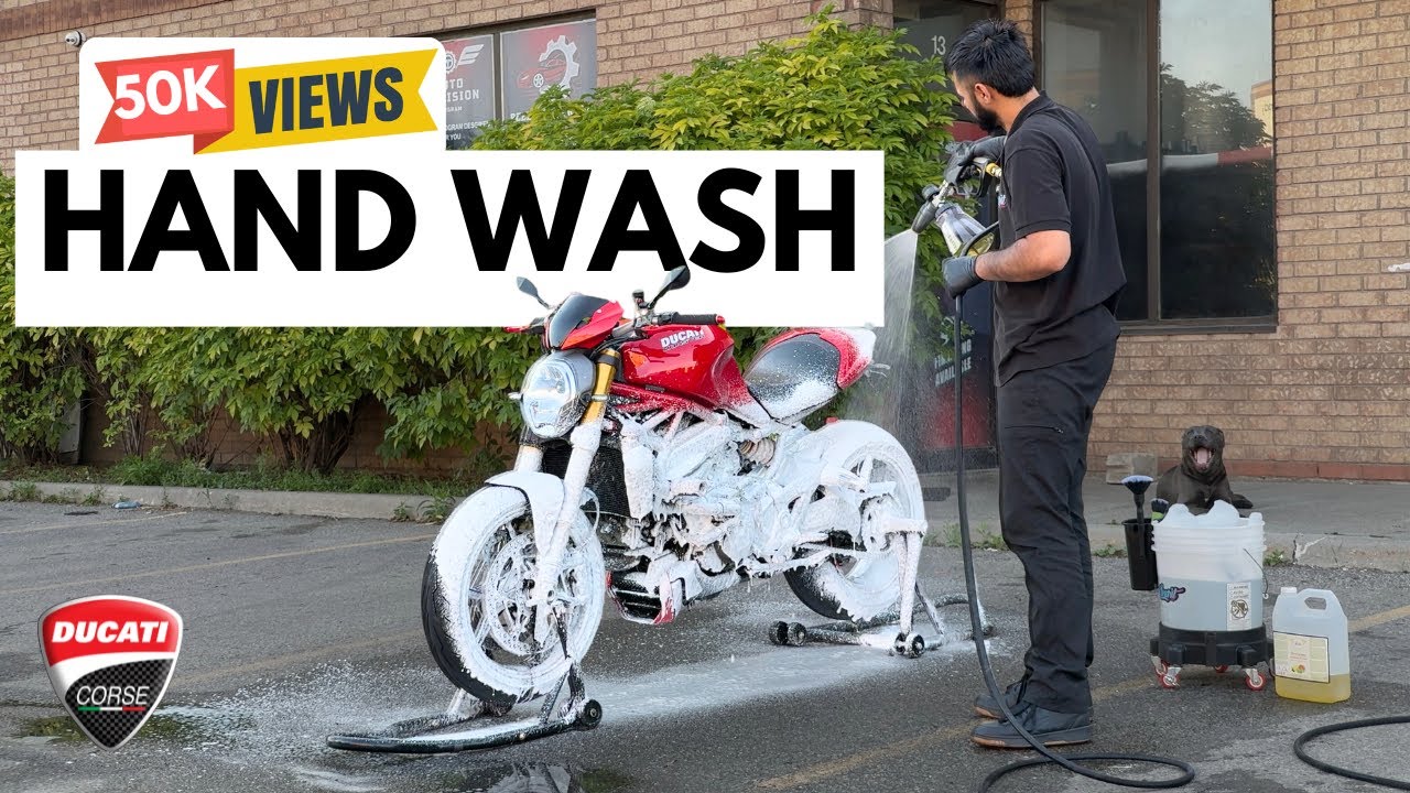 Ducati motorcycle full detailing-Chain clean, rims&tire wash, foam wash and exhaust sound.