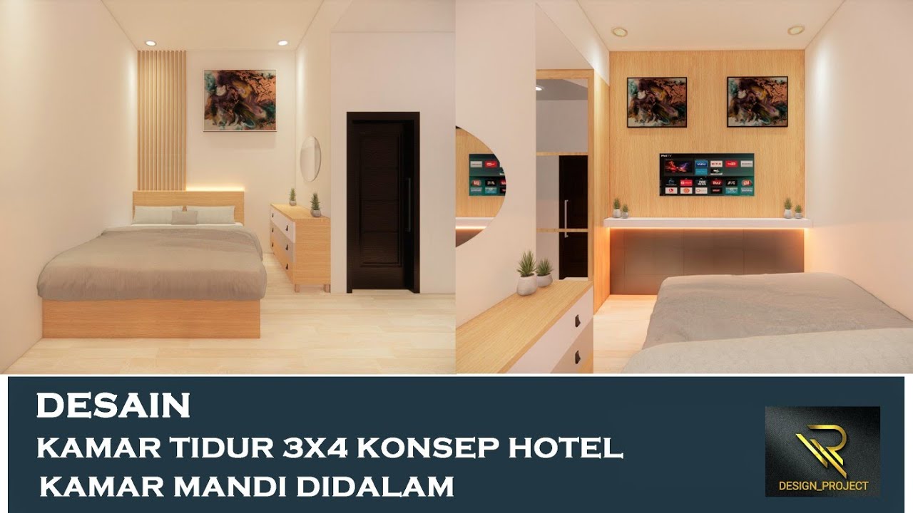 Desain Kamar 3x4 Konsep Kamar Hotel + Kamar Mandi Dalam