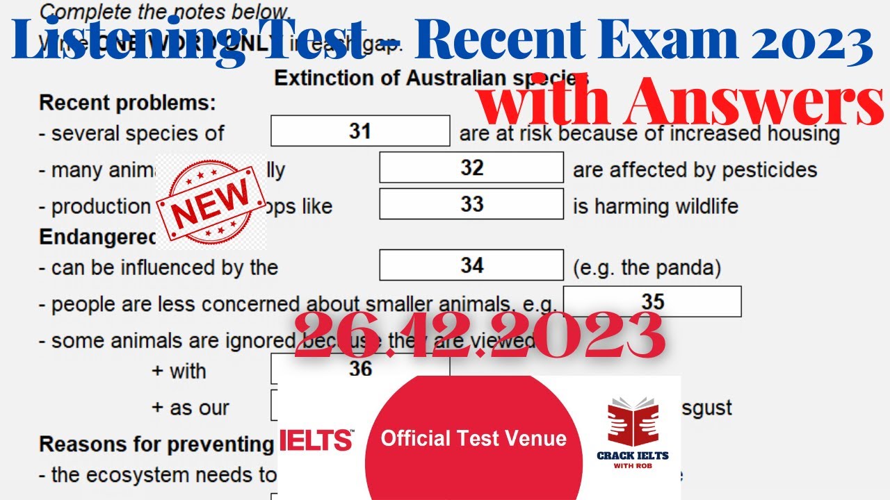 IELTS Listening Actual Test 2023 with Answers | 26.12.2023