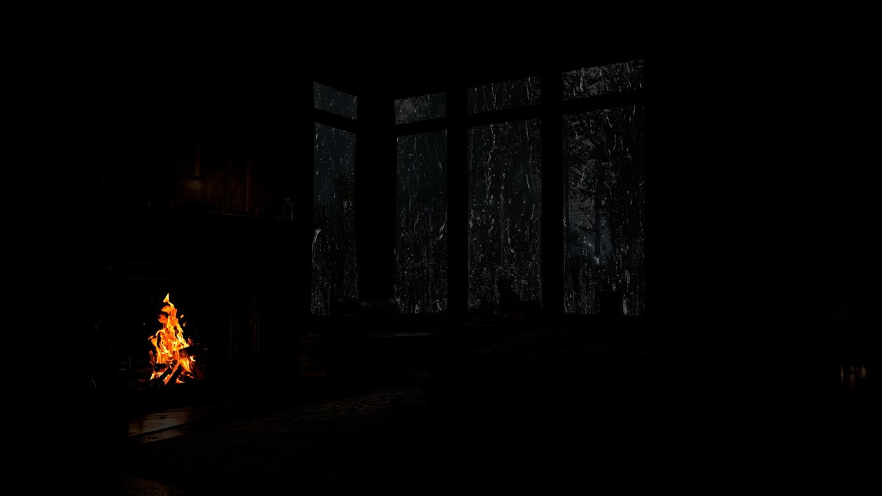 Cozy Rainy Cabin Night | Warm Fireplace and Gentle Rain Sounds for Focus and Deep Calm