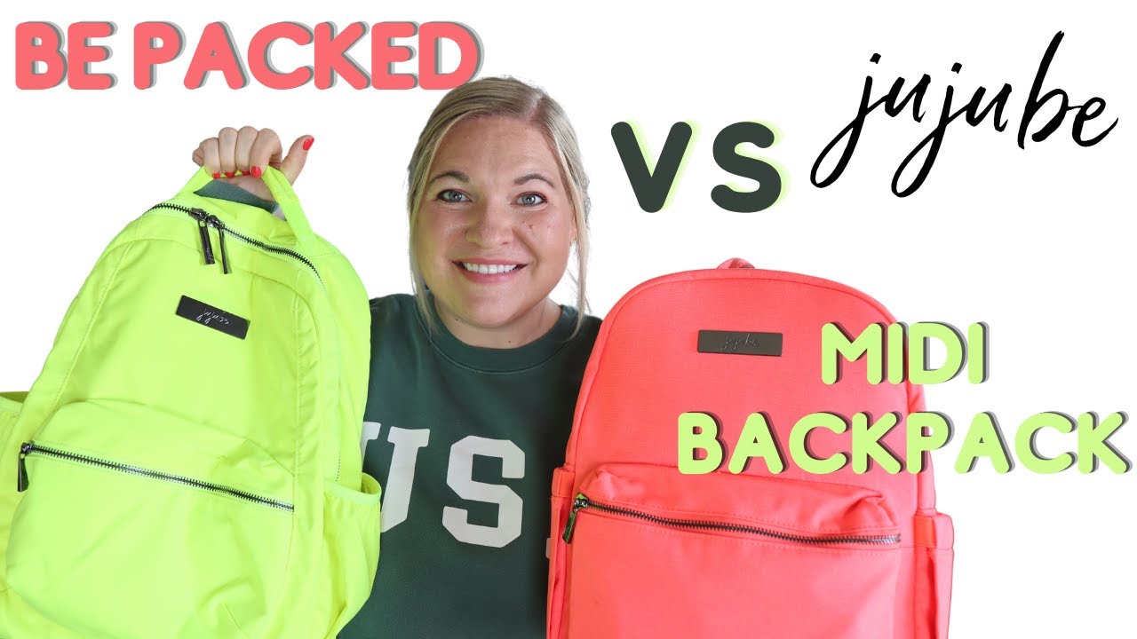 Ju-Ju-Be Be Packed vs Midi backpack | Diaper Bag Comparison | Highlighter Yellow & Neon Coral