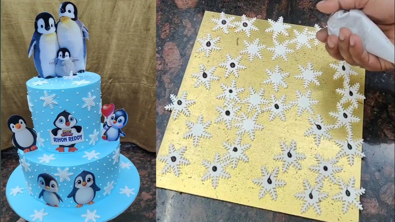Cute Penguin Family Birthday Cake | Step Cake Design | Two Tier Cake Decoration 