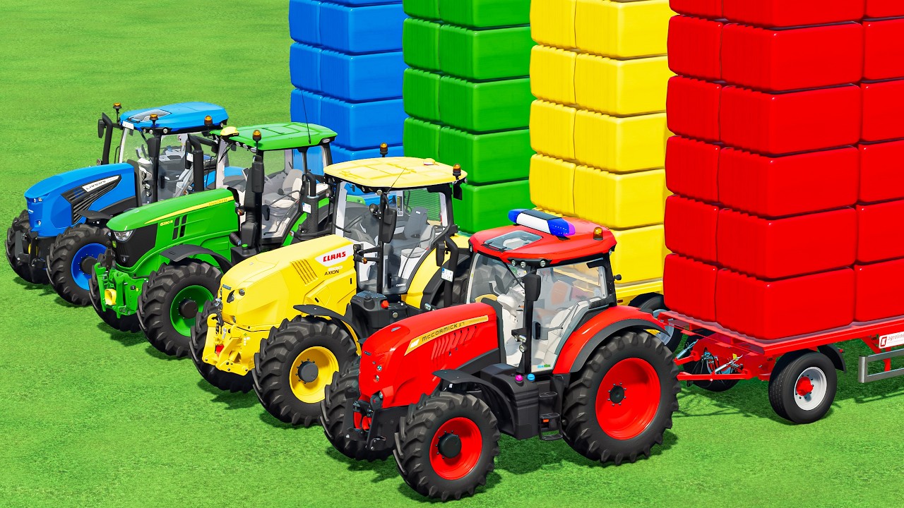 TRACTORS OF COLORS! STRONG BIG TRACTORS vs BIG COLORFUL GRASS BALES! BALING, LOAD & SELLING! FS22