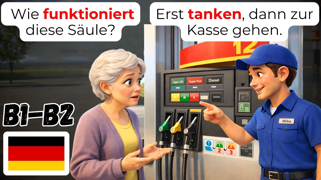 🇩🇪 Выучите немецкий за 25 минут: 60+ фраз для заправки, которые вам нужны (B1-B2)