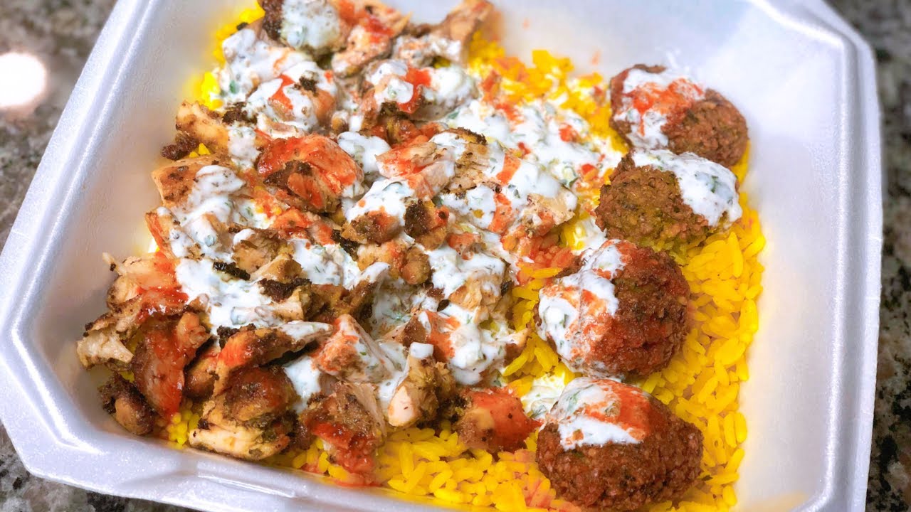 How to Make HALAL CART STYLE CHICKEN and RICE With HOMEMADE FALAFEL | HALAL GUYS COPY CAT RECIPE