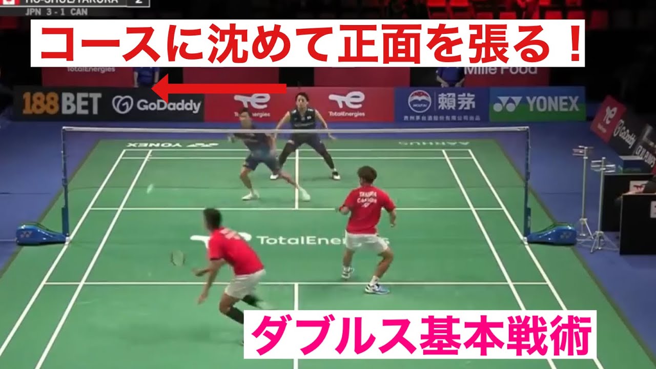 【バドミントン】急造ペアに学ぶダブルス基本戦術　コースに沈めて正面を張る　初級者向け　渡辺勇大　古賀輝　トマス杯から　ゆっくり解説