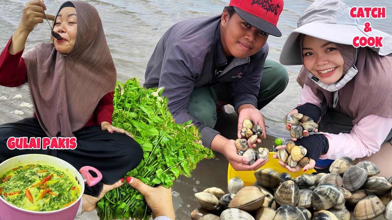 KERANG DISINI GAK HABIS-HABIS‼️Panen Kerang Madu & Pakis Auto Masak Gulai Padang