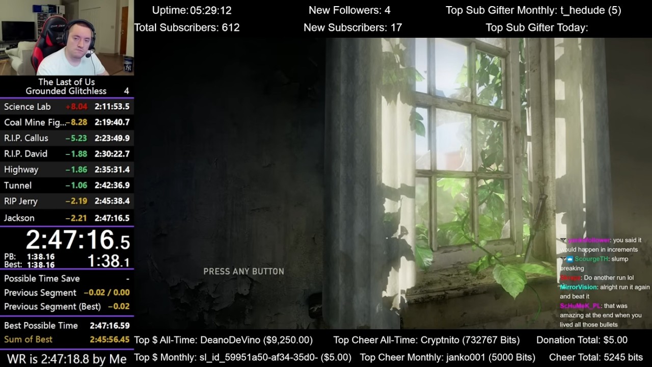 The Last of Us Speedrun for Grounded mode Glitchless (2:47:16)