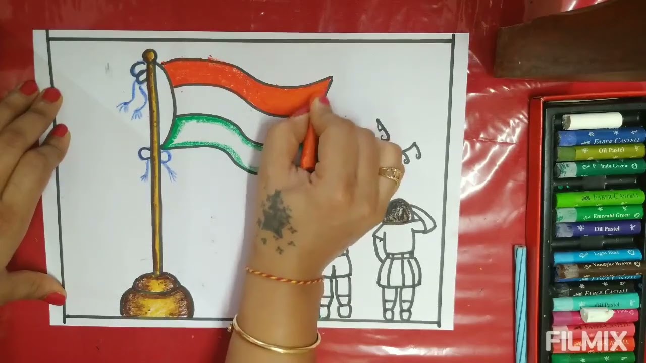 Easy Indian Flag Art with Oil Pastels 🇮🇳 | Simple Drawing