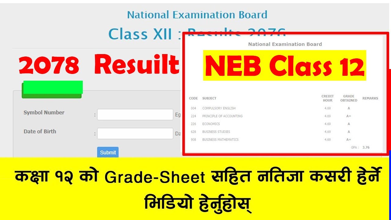 NEB Class 12 Result 2078 | NEB Grade 12 Result 2078 with Grade-Sheet