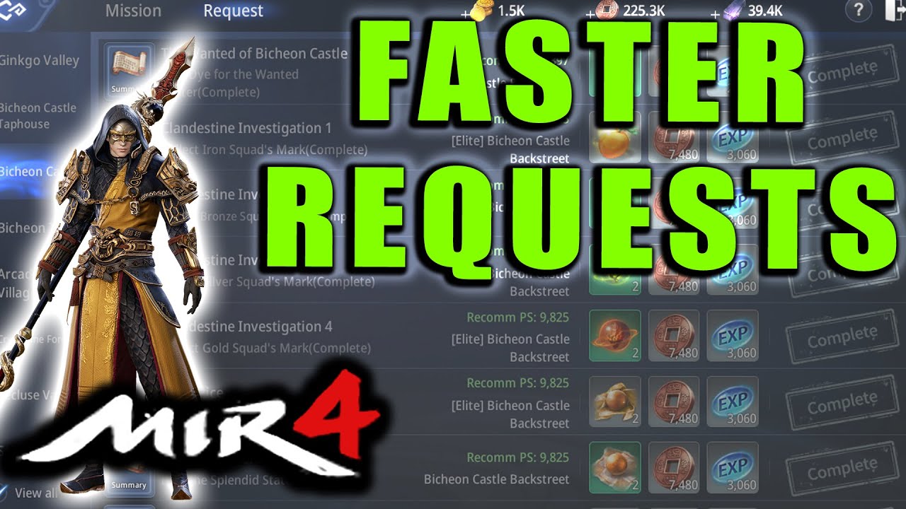 MIR4 - Faster Requests!  How to Get Requests Done Fast!  Including Mining and Gathering!