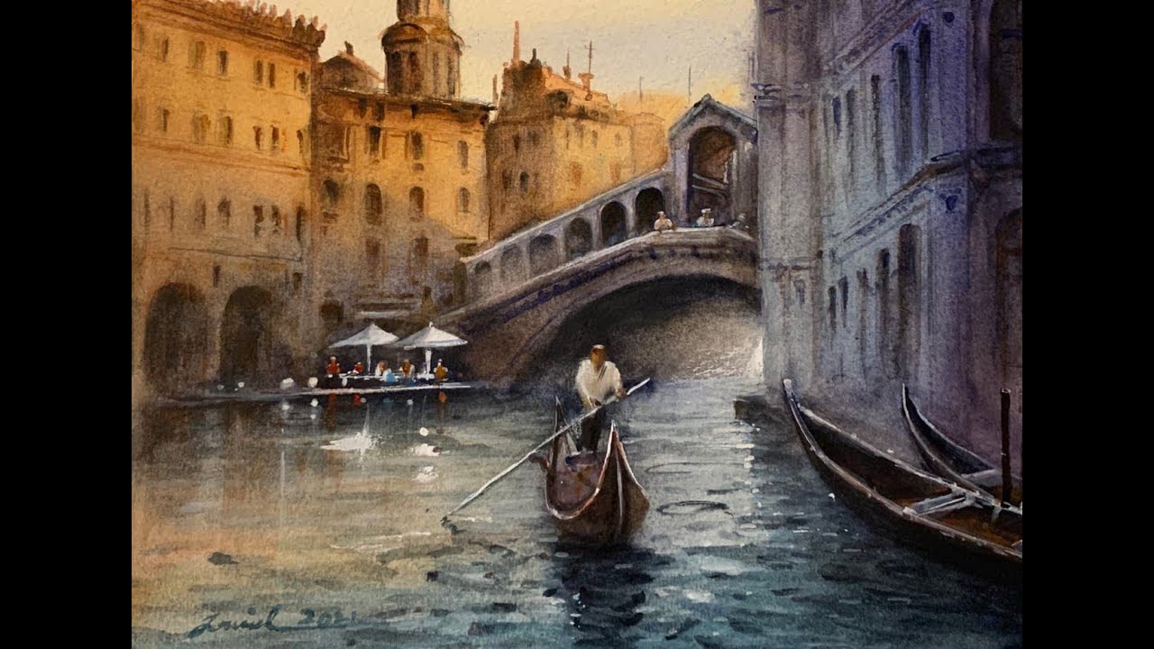 How to paint Venice in watercolor painting demo by javid tabatabaei