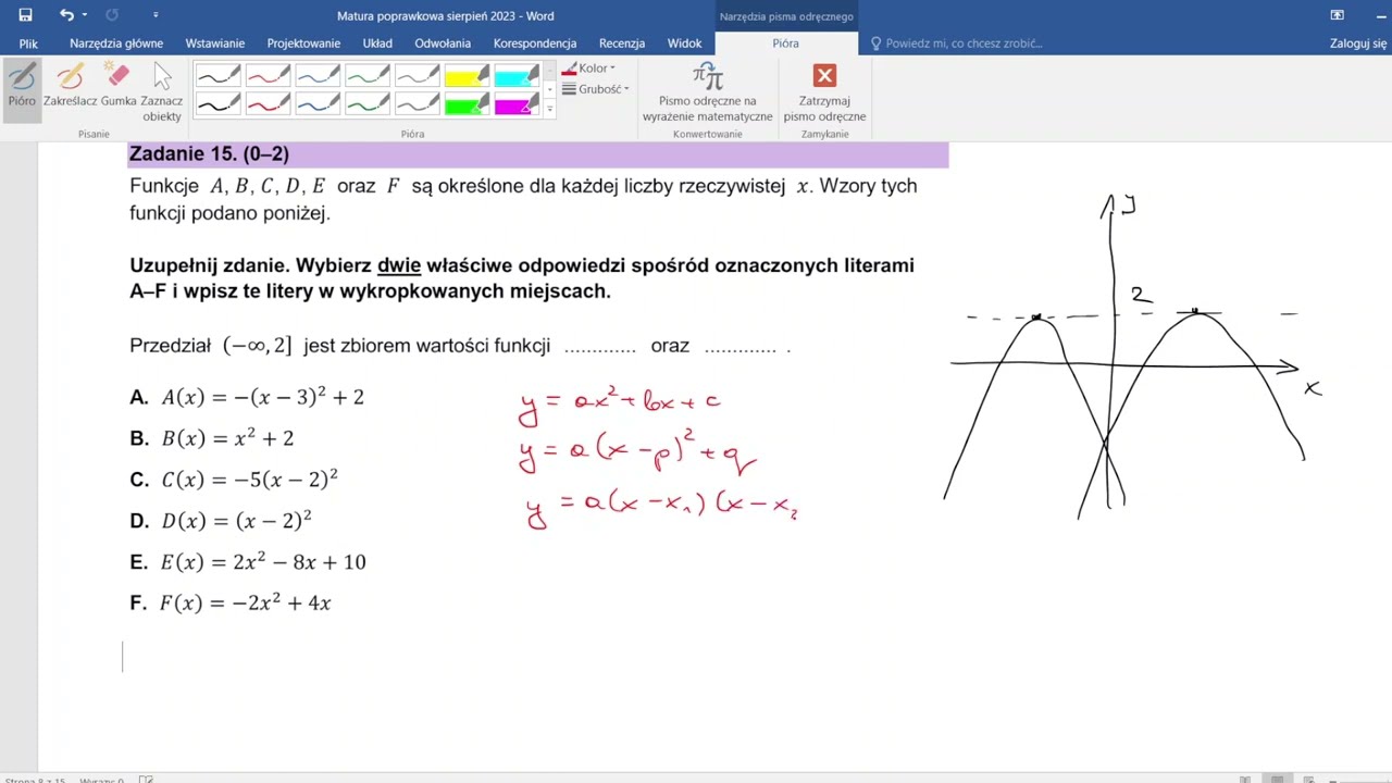 Matura poprawkowa z matematyki sierpień 2023 poziom podstawowy zadanie 15