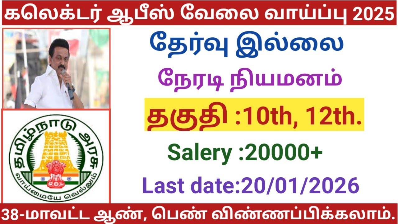 Collector Office Job Vacancy 2025 |government jobs 2025 in tamilnadu|arasu velai 2025/tn jobs