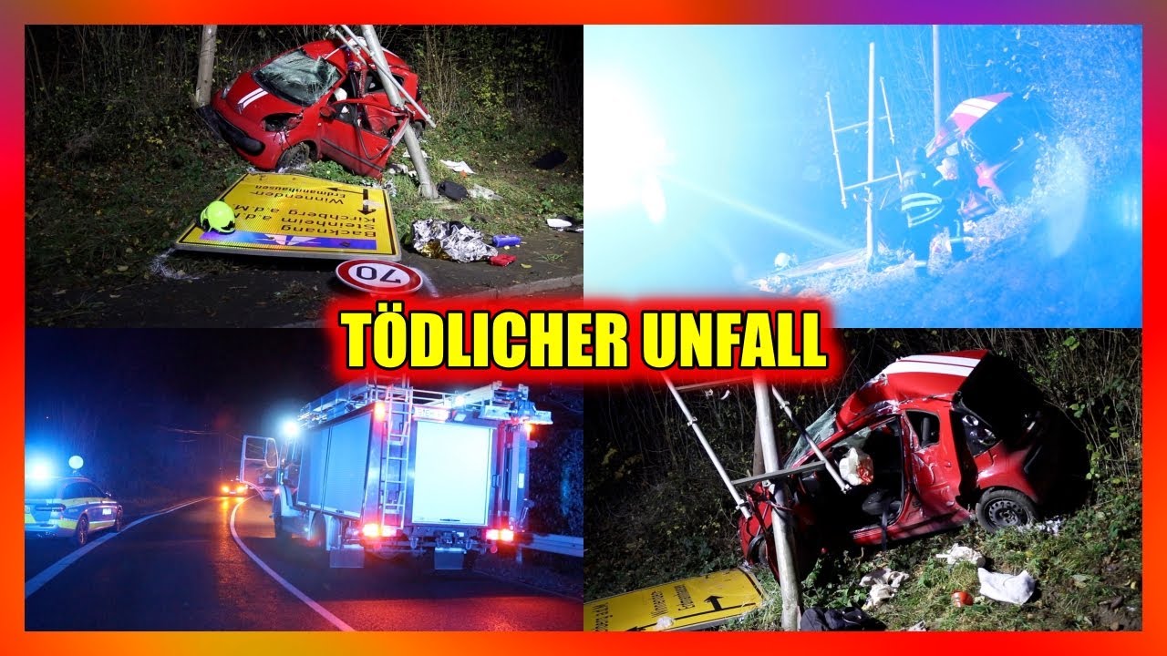 [TÖDLICHER UNFALL] - PKW kracht gegen Verkehrswegweiser  🚓🚑🚒 FEUERWEHR ERDMANNHAUSEN IM EINSATZ [E]