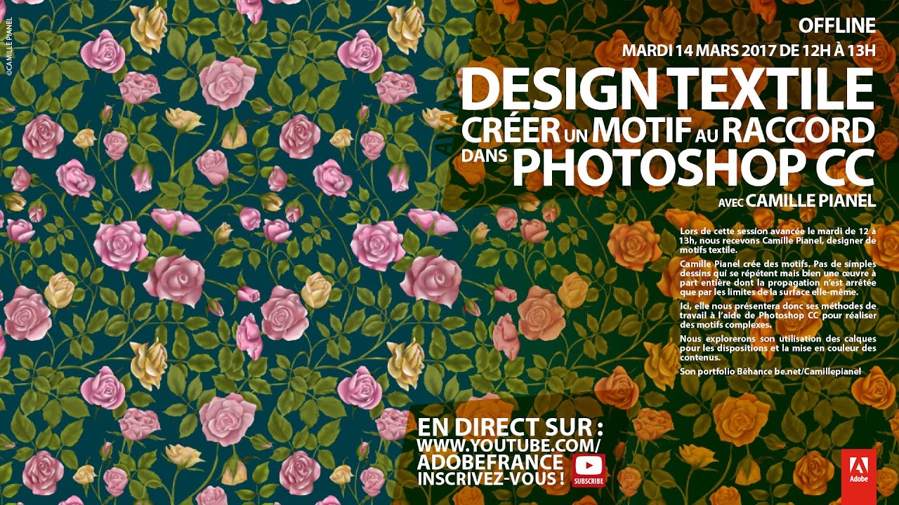 Tutoriel Design textile Photoshop : créer un motif au raccord avec Camille Pianel | Adobe France