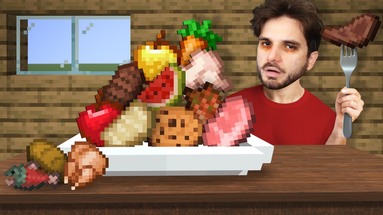 EU COMI TODAS AS 40 COMIDAS DO MINECRAFT EM APENAS 1 VÍDEO!
