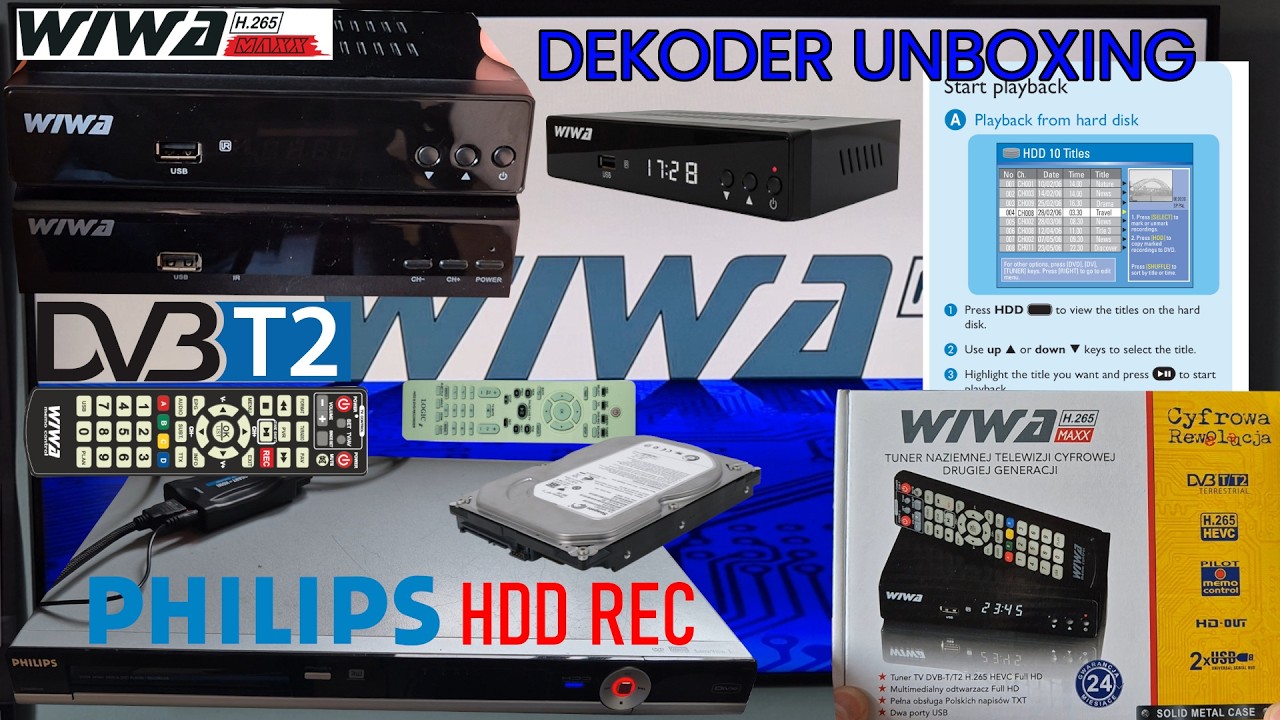Dekoder WIWA DVB-T2 HEVC na test nagrywarki PHILIPS HDD DVDR3450H | TV H.265 MAXX vs HD90 unboxing