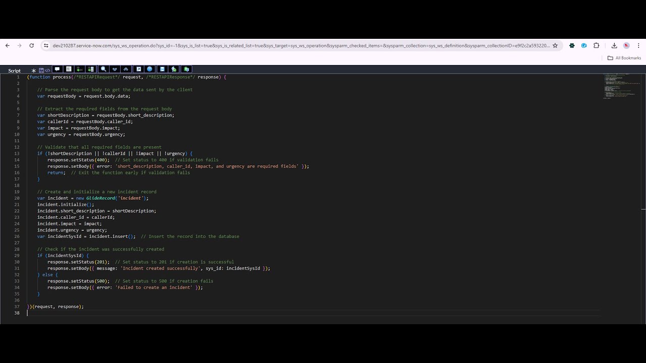Create a Scripted REST Resource | request.body.data | POST | 201 OK | ServiceNow