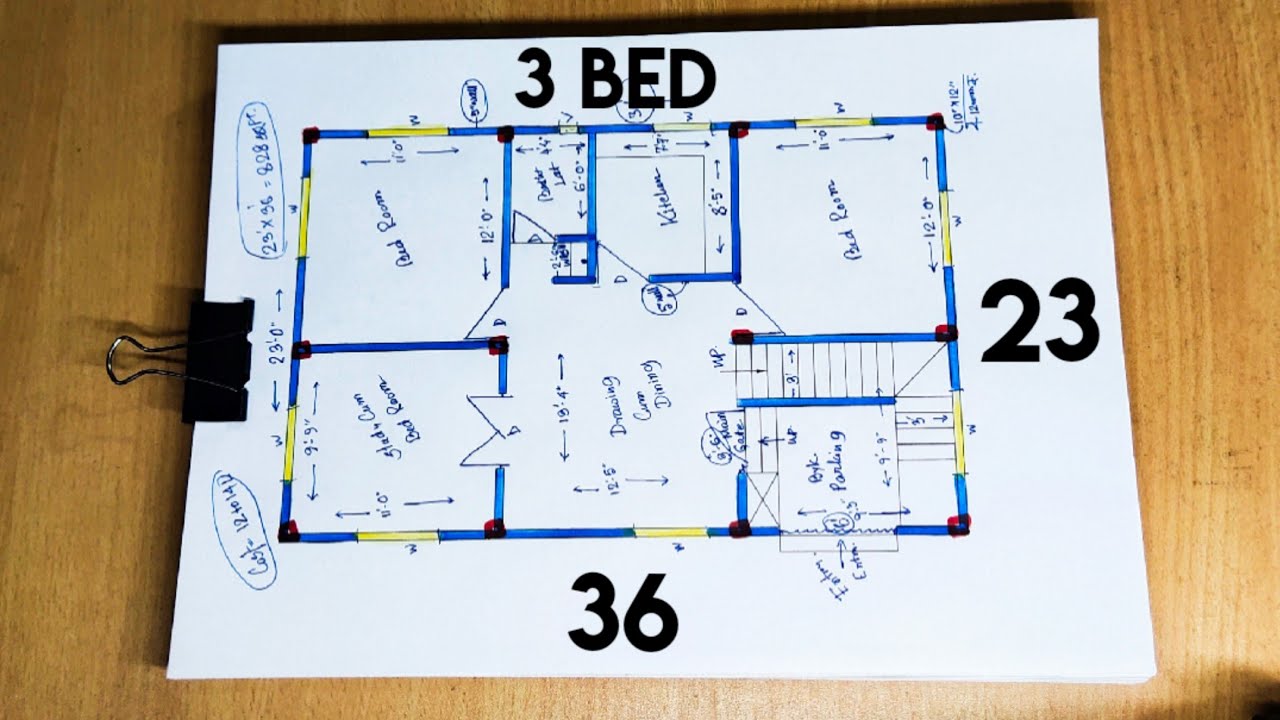 36 x 23 home design II 36 x 23 ghar ka naksha II 3 bhk house plan