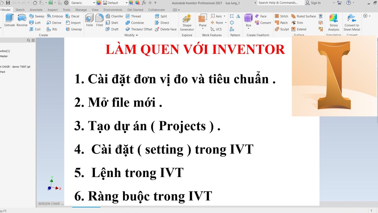 Làm quen với inventor, học inventor cho người mới bắt đầu, học inventor từ cơ bản đến nâng cao.