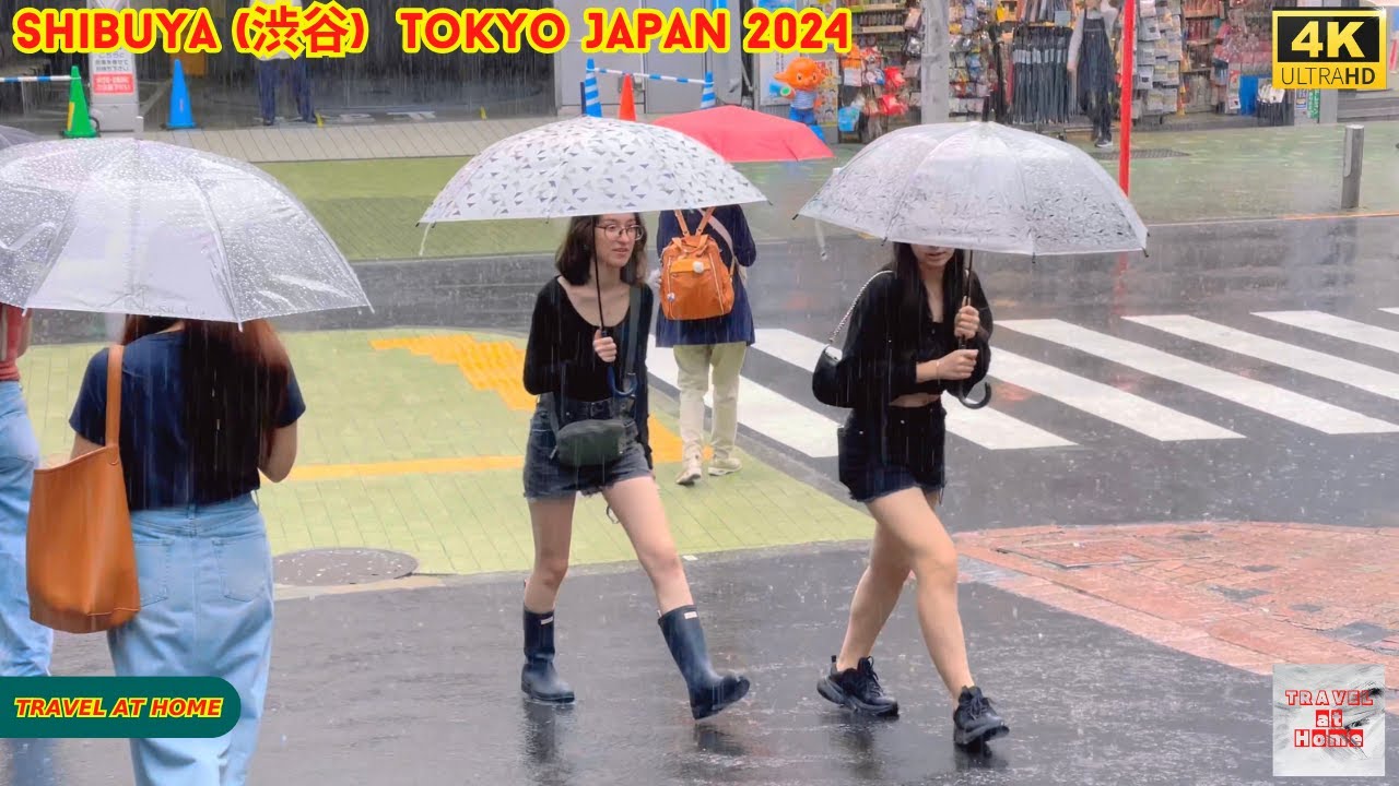 【4k hdr】 3 Hours Rainy day Walk in Shibuya (渋谷) Tokyo Japan | Relaxing Natural City ambience