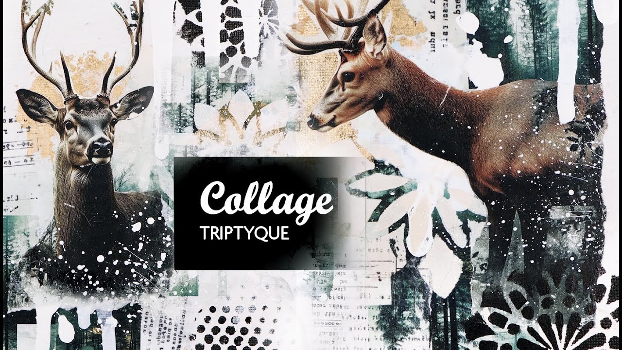 Collage Mix Media : Triptyque de Nature et Chevreuils
