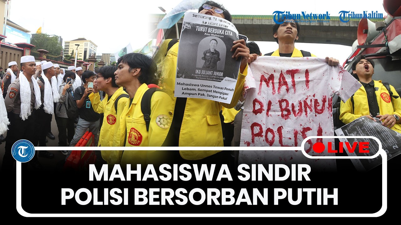 🔴LIVE: Mahasiswa Sindir Polisi Bersorban Putih yang Amankan Demo di Mabes Polri