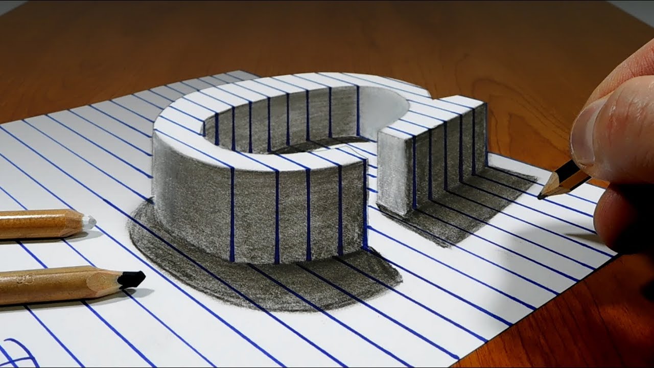 Draw a Letter C on Line Paper   3D Trick Art