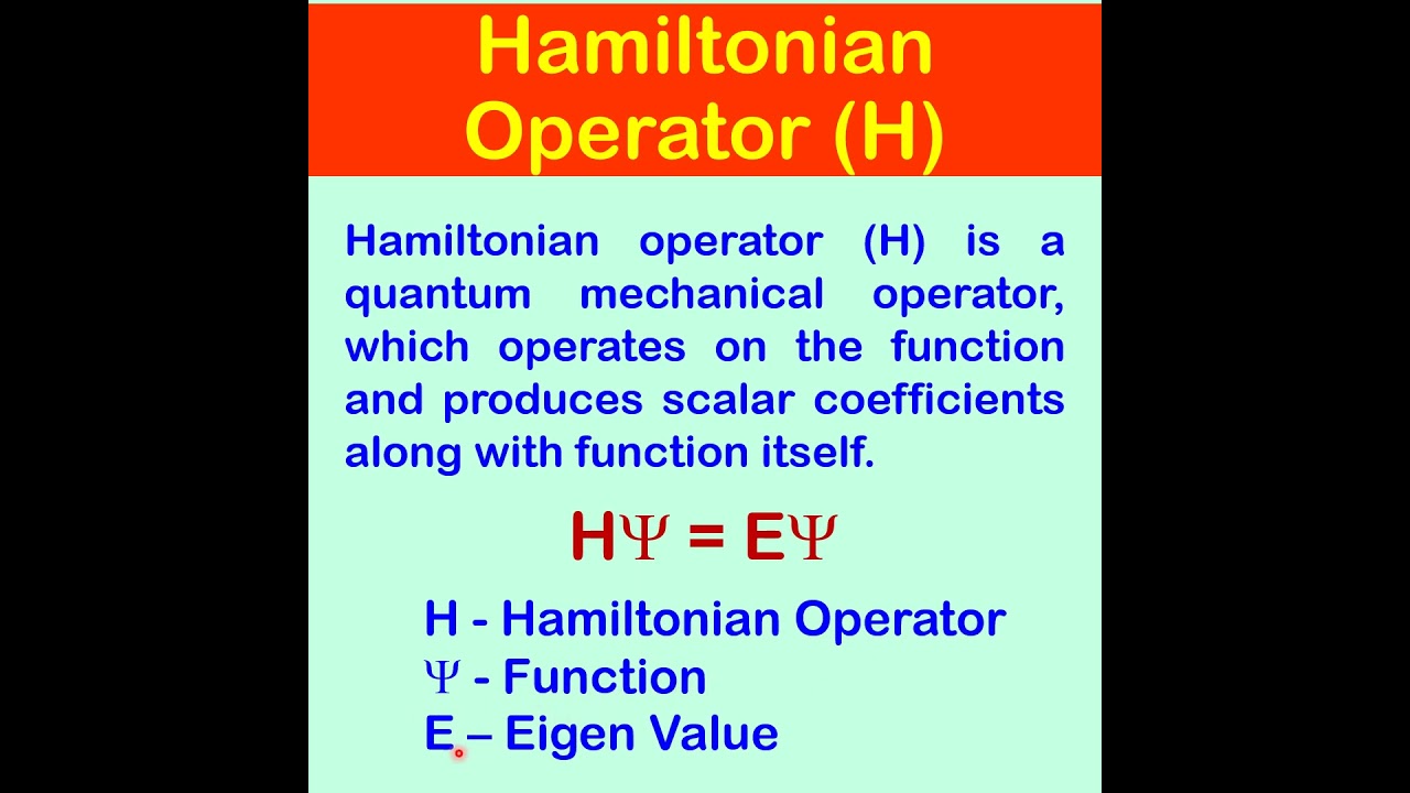 Hamiltonian Operator/Total Energy Operator/Kinetic Energy/Potential Energy/Schrodinger Equation