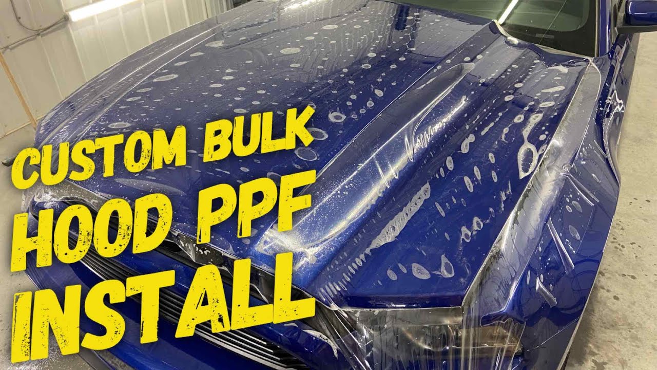 Massive Custom Ford Mustang GT Hood Gets Custom Clear Bra PPF Install With XPEL Ulitmate Plus!