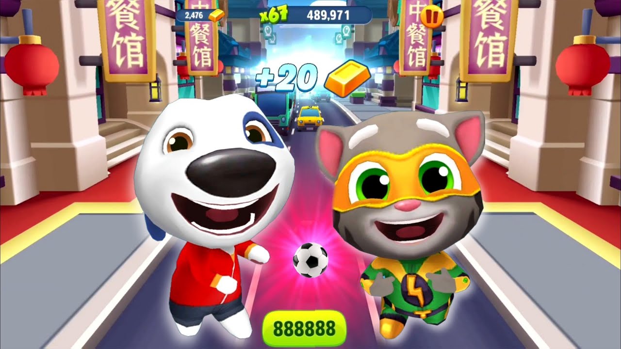 Talking Tom Gold Run - Hank vs Super Tom vs Raccoon vs Fireworks In China - Full Screen