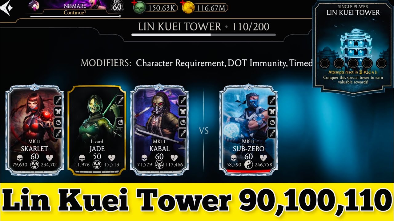 Lin Kuei Tower Boss (Sub-zero’s) Battle 90 , 100 & 110 Fight + Rewards