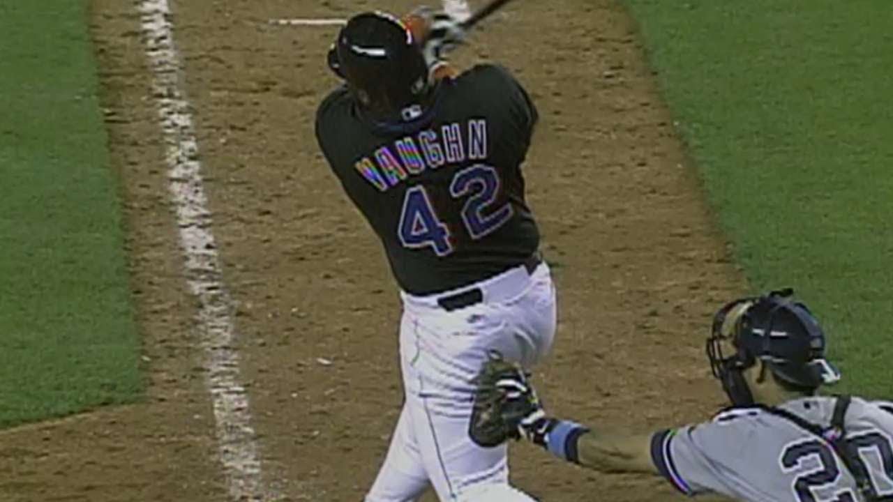 Mo Vaughn takes David Wells deep for three-run homer