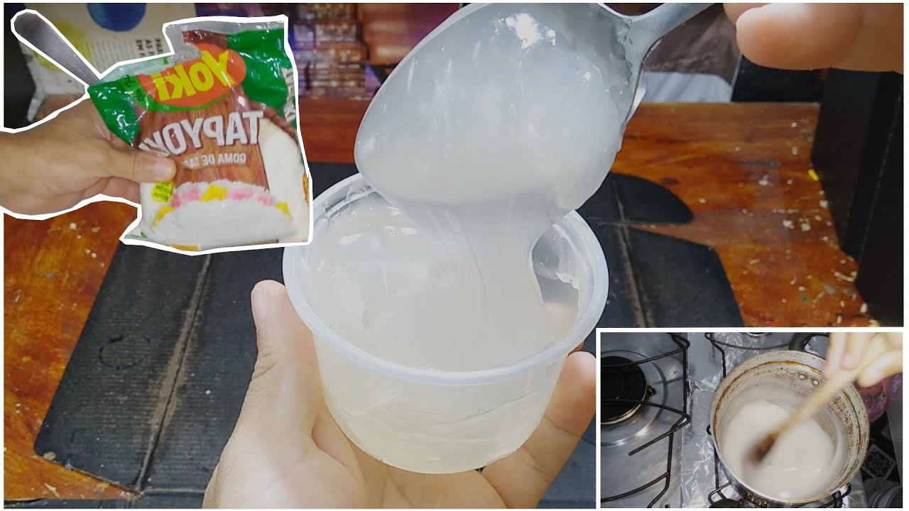 cola caseira feita com goma de tapioca - cola tecido , isopor , papelão , EVA e palito de sorvete