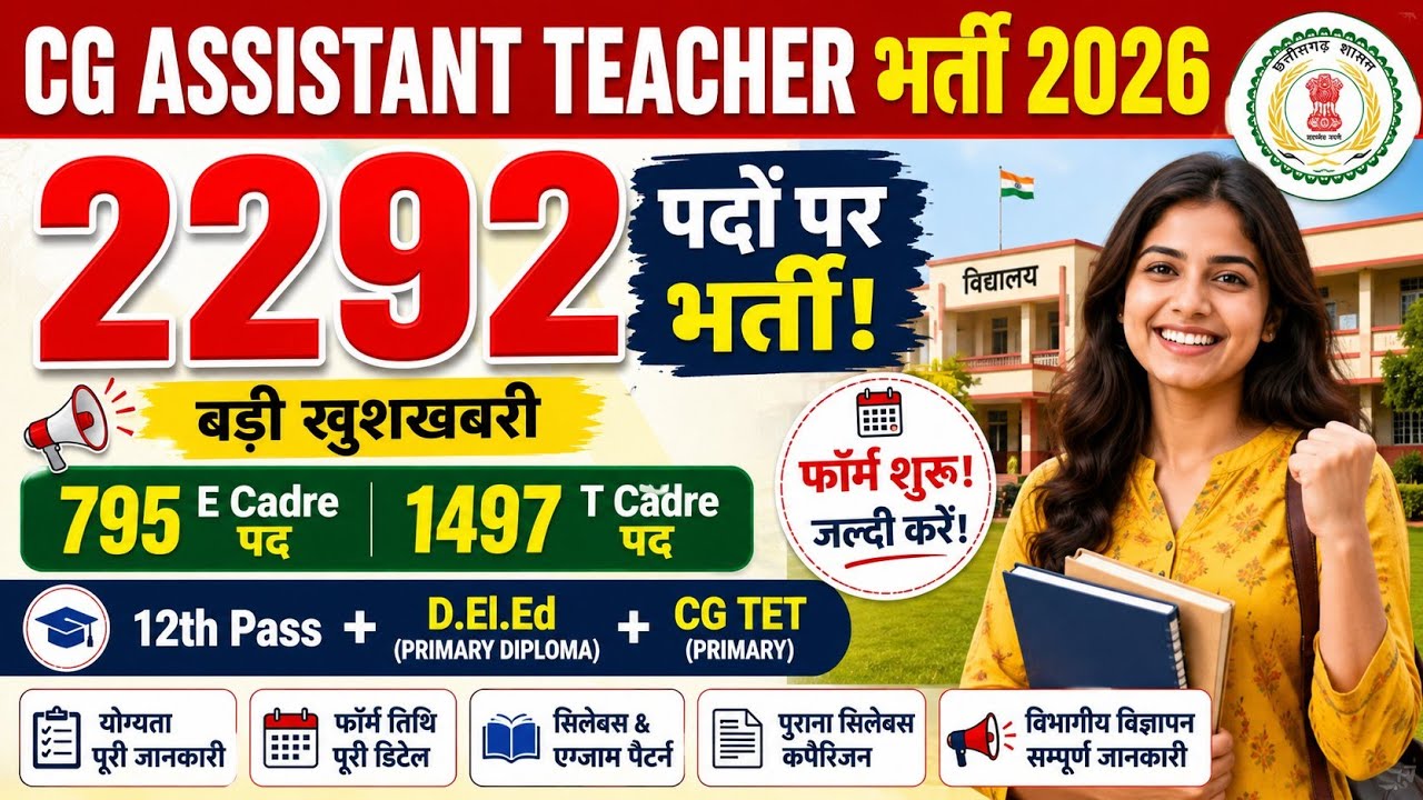 CG Assistant Teacher Vacancy 2026 | 2292 Posts | Full Details | Eligibility | Syllabus | Form 