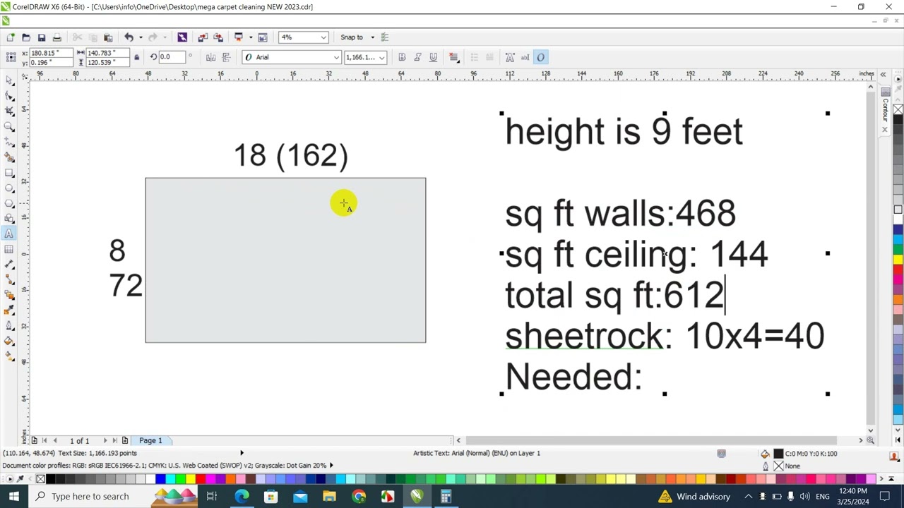 how to calculate SQUARE FOOTAGE of a ROOM (walls and ceiling)