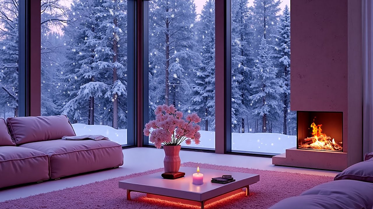 Silent Winter Cabin Night | Snowstorm Winds & Crackling Fireplace for Deep Sleep and Relaxation