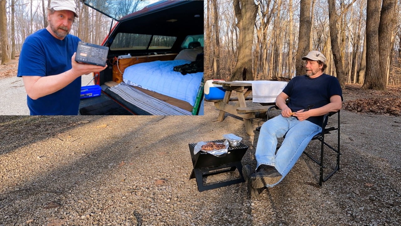 Camping | Testing a New 12V battery | Grilled Montreal Cheeseburgers | Solo truck camping