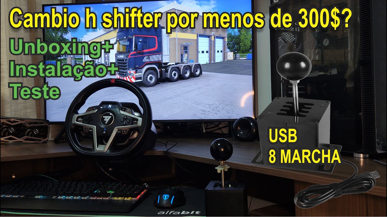 Cambio USB h-shifter para simuladores e volantes ThrusMaster / Logtech Unboxing+como configurar
