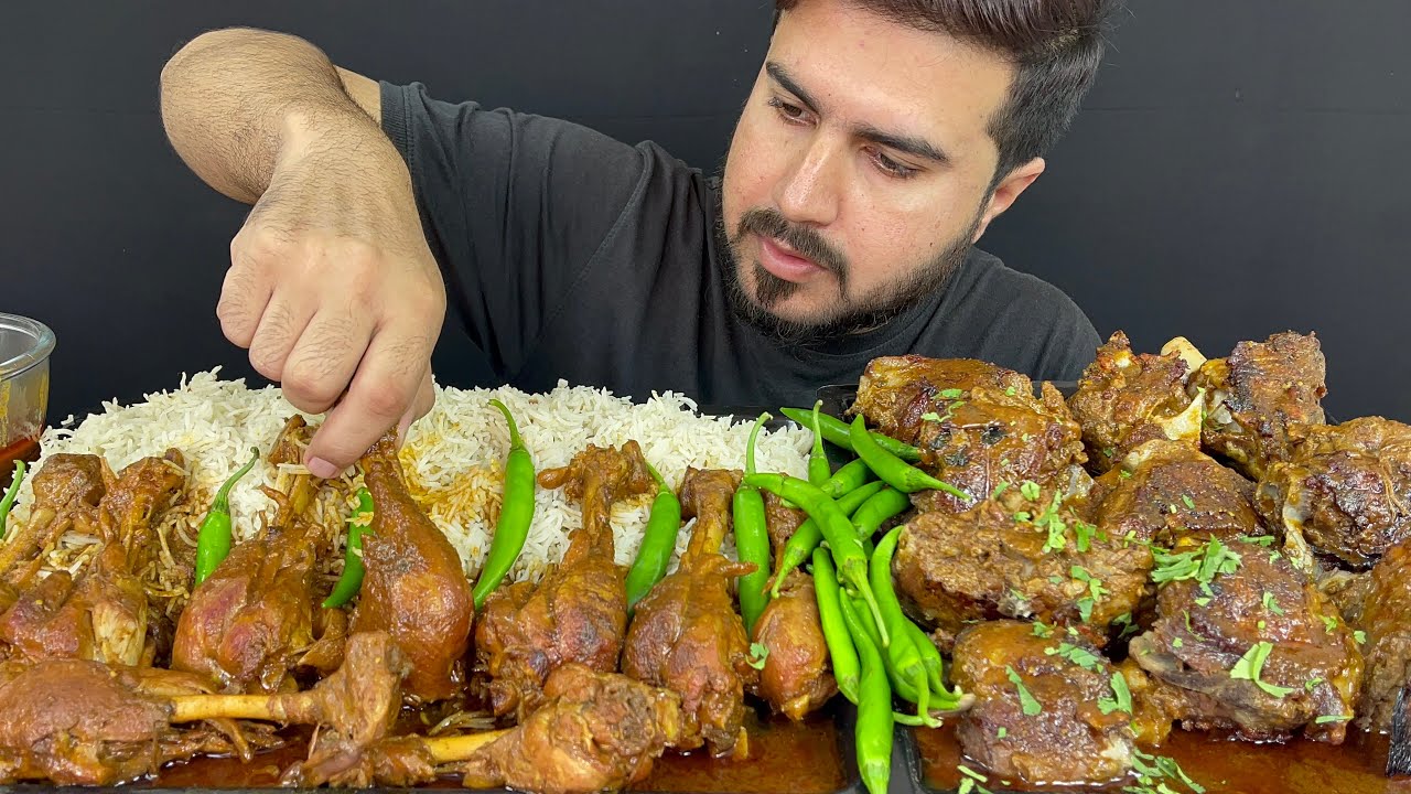 ASMR; EATING SPICY CHICKEN CURRY+SPICY MUTTON CURRY+GREEN CHILLI+RICE || REAL MUKBANG(NO TALKING)