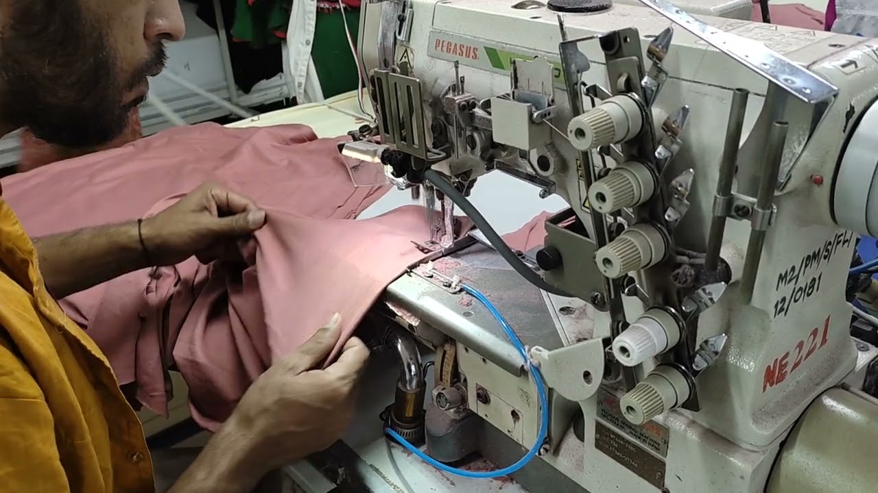 Bottom hem by flatlock sewing machine. t shirt.
