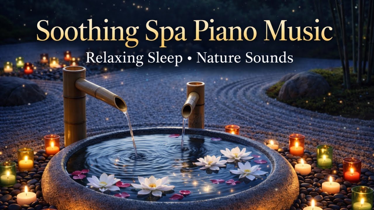 Soothing Spa Piano Music 🌿 Relaxing Sleep Music & Nature Sounds | Bamboo Fountain