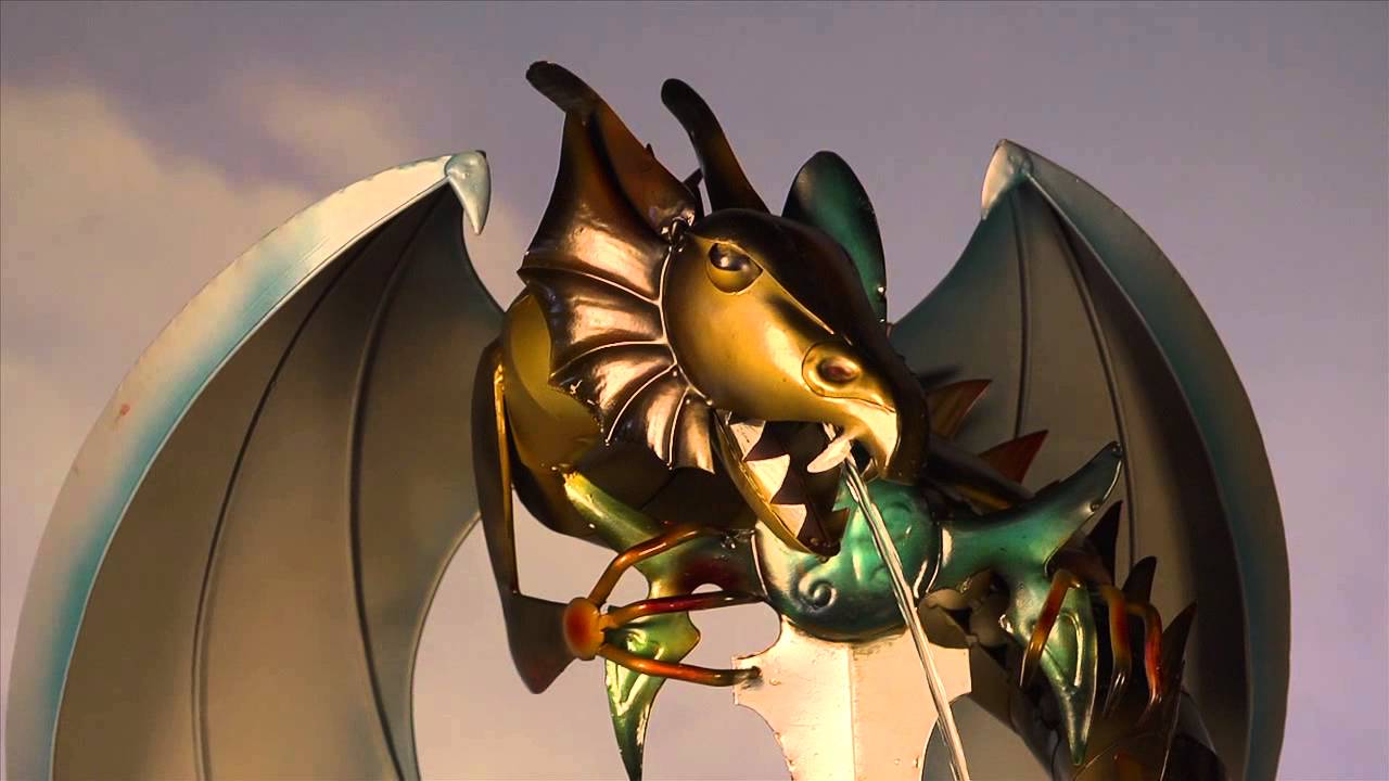 Metal Dragon With Sword Fountain-Wind & Weather