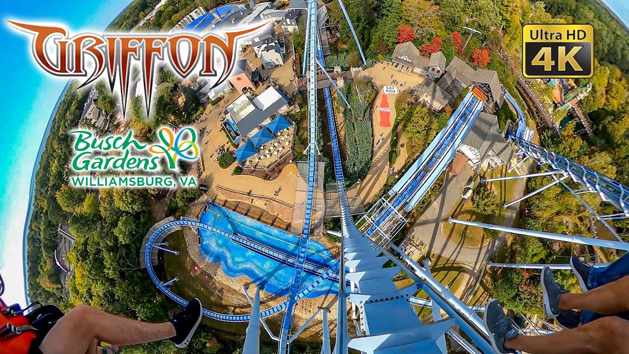 Griffon Roller Coaster On Ride Front Seat 4K POV Busch Gardens Williamsburg 2021 10 24