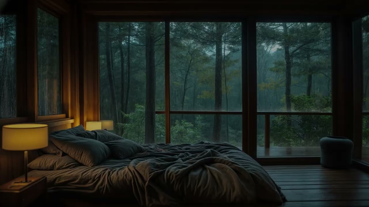 Best Heavy Rain in Cozy Wood Cabin with Hanging Light 🌧️ | Rain Sounds for Deep Sleep