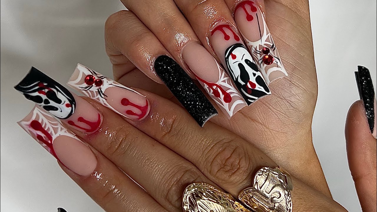 BEGINNER GHOSTFACE NAIL TUTORIAL | SPOOKY NAIL SET | KAYSKLAWSS