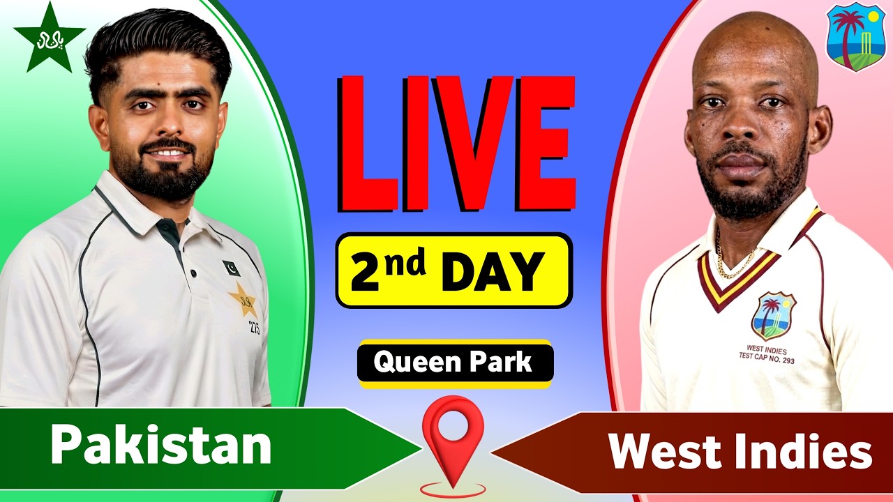 PAK vs WI Live  | Pakistan vs West Indies 2nd Test Day 2 Live Score & Commentary | PAK BAT