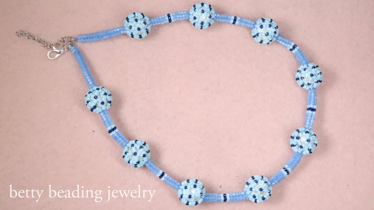 Netted beads ball with seedbeads necklace elegant and easy to make .beading tutorials